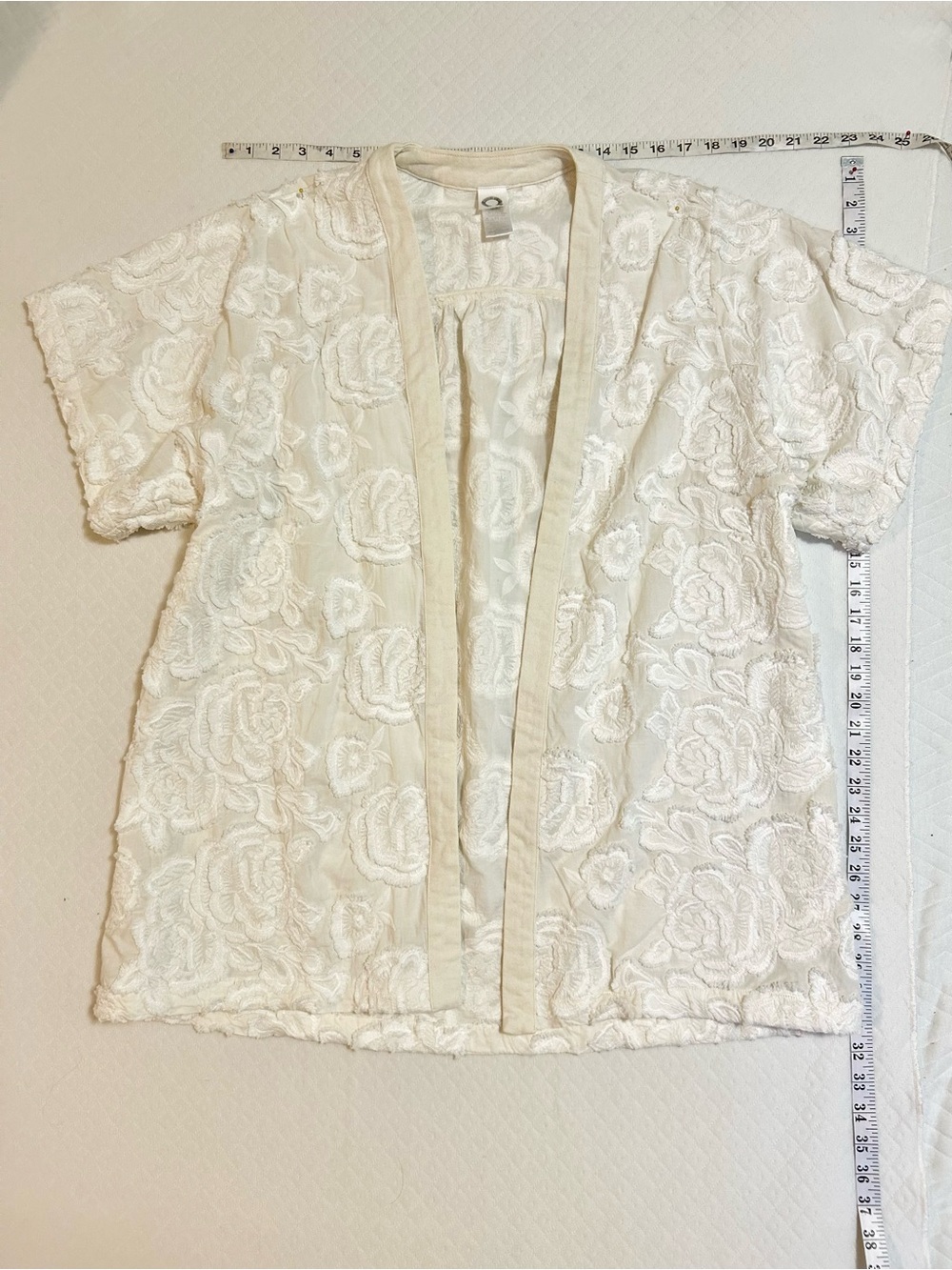 Men's Short-Sleeve Open Front Lace Shirt Jacket - Cream